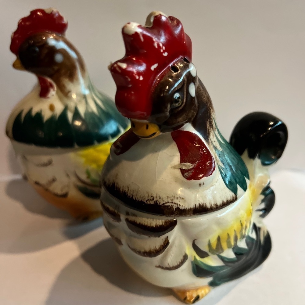 VINTAGE STACKING CHICKEN & ROOSTER SUGAR CREAMER SALT & PEPPER SET ~ JAPAN - Picture 4 of 7